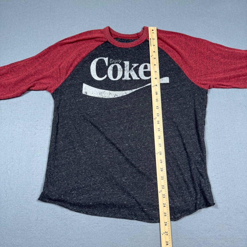Coca-Cola Graphic Raglan T-Shirt Mens Large Black Red Baseball Style Distressed - Picture 6 of 11